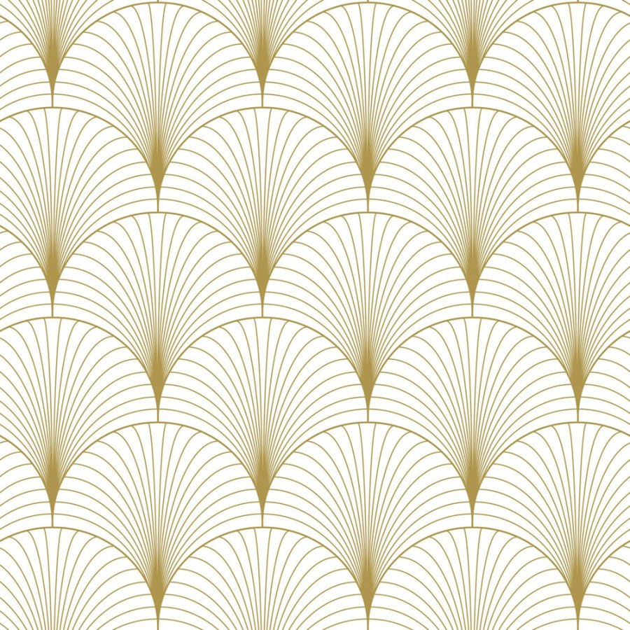 Flisová tapeta na zeď, Art deco, bílo-zlatá, 139456, Bloom, Esta Home