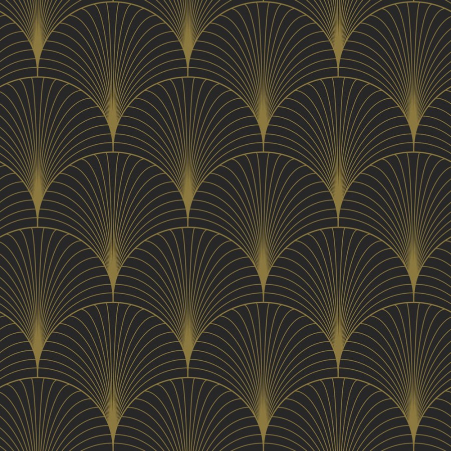 Flisová tapeta na zeď, Art deco, černo-zlatá, 139457, Bloom, Esta Home Flisová tapeta na zeď, Art deco, černo-zlatá, 139457, Bloom, Esta Home