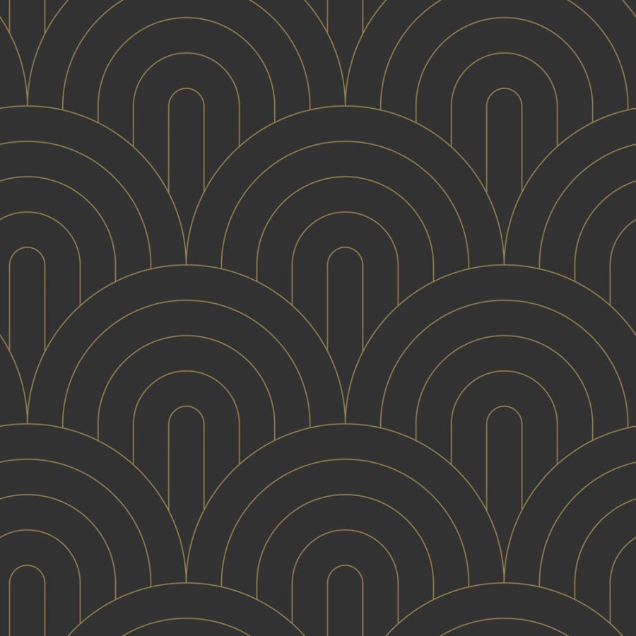 Flisová tapeta na zeď, Art deco, černo-zlatá, 139742, Bloom, Esta Home