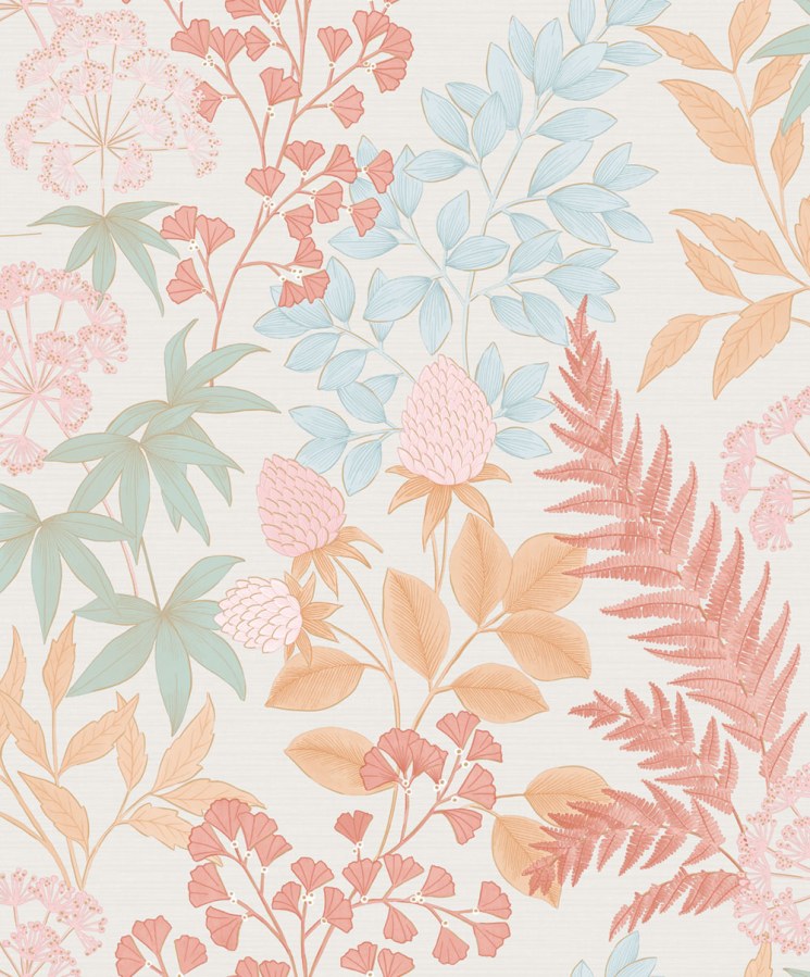 Vliesová tapeta na zeď, krémová, růžová, květiny, listy, M87190D, Flora, Ugépa - Ugépa