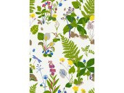Vliesová tapeta na zeď, zelená, červená, luční květiny, kapradiny, 1788, Scandinavian Designers, Borastapeter