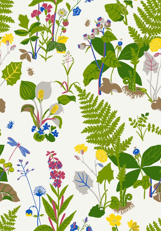 Tapety Yara - Borastapeter - Vliesová tapeta na zeď, zelená, červená, luční květiny, kapradiny, 1788, Scandinavian Designers, Borastapeter Vliesová tapeta na zeď, zelená, červená, luční květiny, kapradiny, 1788, Scandinavian Designers, Borastapeter - Borastapeter