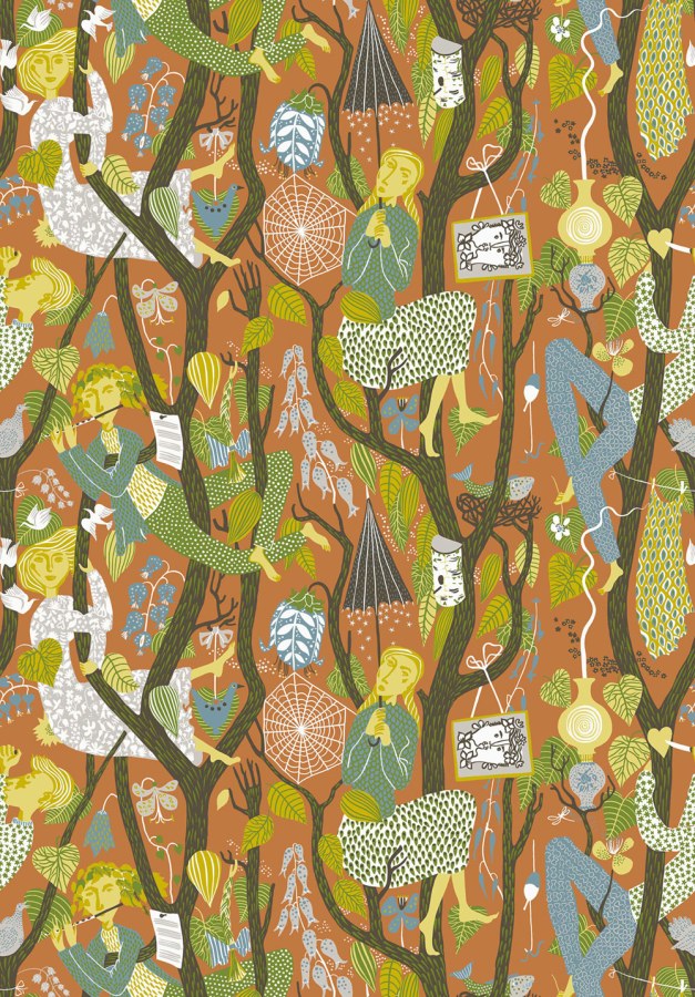 Tapety Yara - Borastapeter - Vliesová tapeta na zeď, oranžová, postavy, stromy, 1755, Scandinavian Designers, Borastapeter Vliesová tapeta na zeď, oranžová, postavy, stromy, 1755, Scandinavian Designers, Borastapeter - Borastapeter
