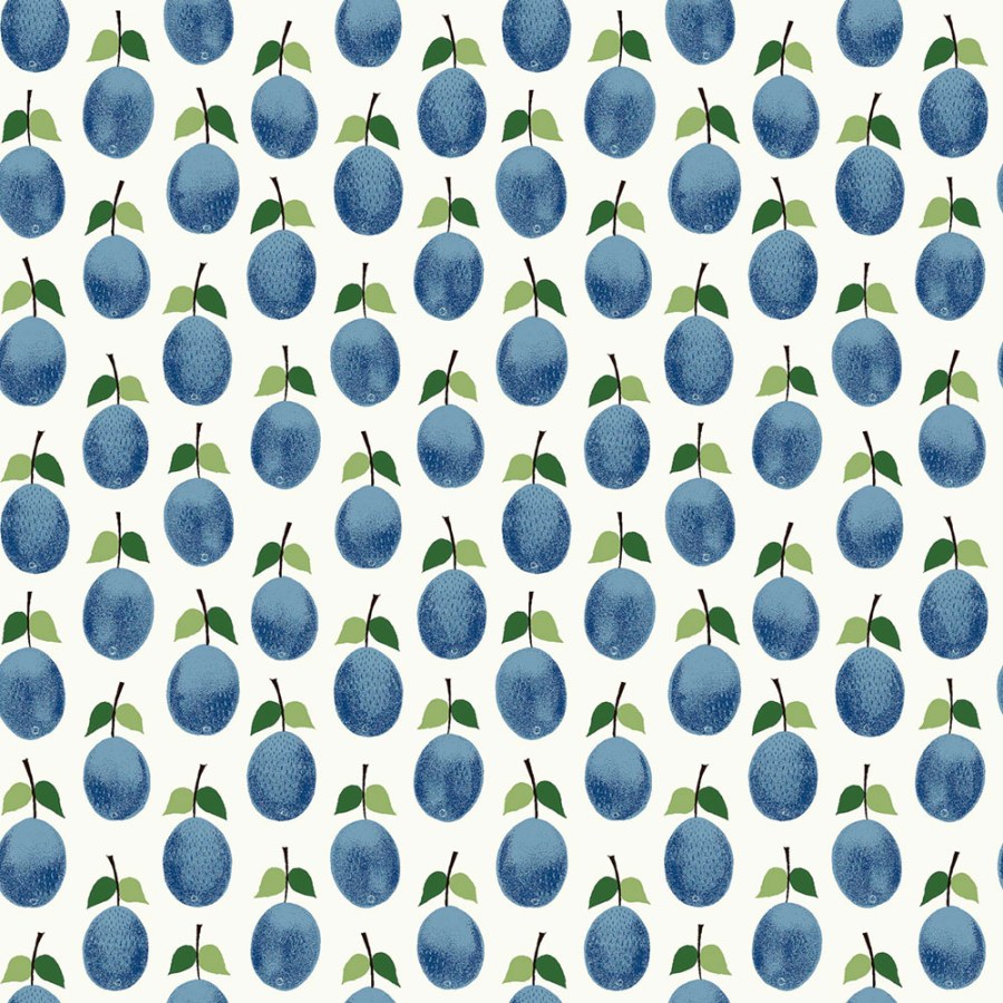 Vliesová tapeta na zeď, modrá, švestky, 1974, Scandinavian Designers, Scandinavian Designers III, Borastapeter - Borastapeter