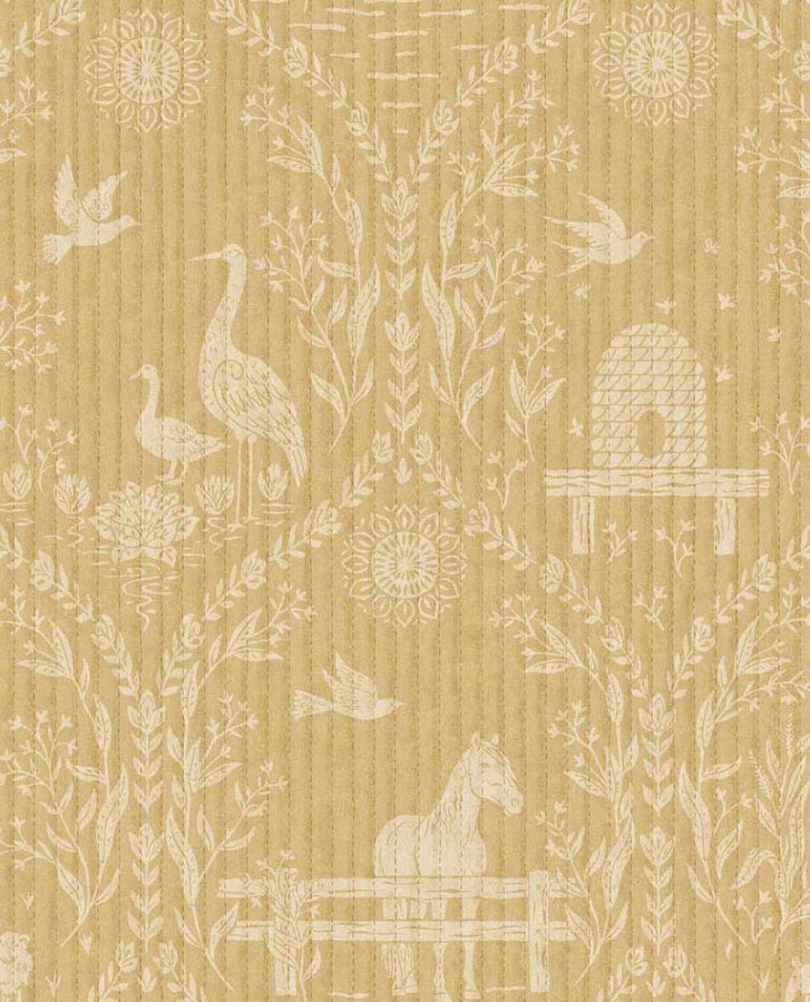Žlutá vliesová tapeta na zeď, zvířata, květiny, 363131, Tiny Treasures, Eijffinger - Eijffinger
