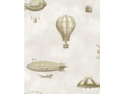 Dětská vliesová tapeta na zeď, sépiová, žlutá, balóny, vzducholodě, 363123, Tiny Treasures, Eijffinger