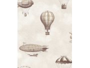 Dětská vliesová tapeta na zeď, hnědá, béžová, balóny, vzducholodě, 363122, Tiny Treasures, Eijffinger