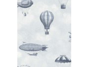 Dětská vliesová tapeta na zeď, modrá, balóny, vzducholodě, 363120, Tiny Treasures, Eijffinger