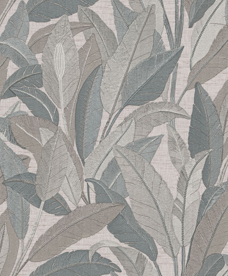 Vliesová tapeta na zeď, modrá, béžovo-šedá, listy, RE521054, Renaissance, Design Id - Design ID