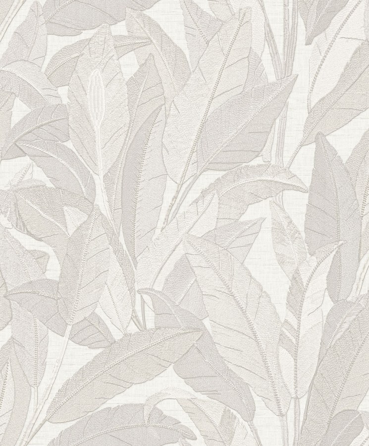 Vliesová tapeta na zeď, bílá, šedo-stříbrná, listy, RE521051, Renaissance, Design Id