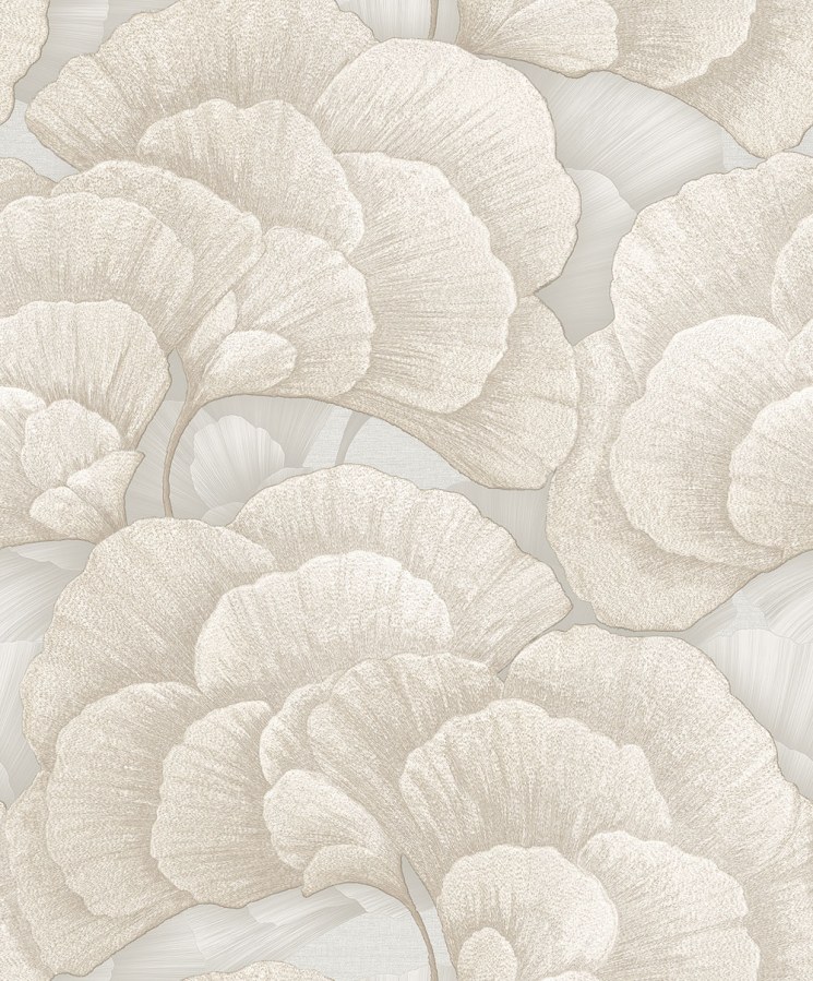 Vliesová tapeta na zeď, světle šedá, zlatá, listy Gingka, RE521013, Renaissance, Design Id - Design ID