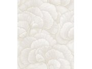 Vliesová tapeta na zeď, světle béžovo-šedá, stříbrná, listy Gingka, RE521011, Renaissance, Design Id