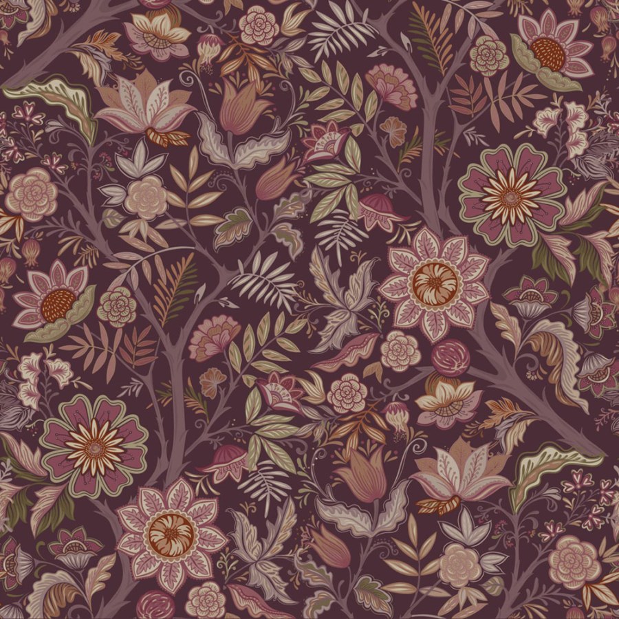 Tapeta s vintage květinových vzorem, purpurová fialová, 131336, Floral Fever, Esta Home