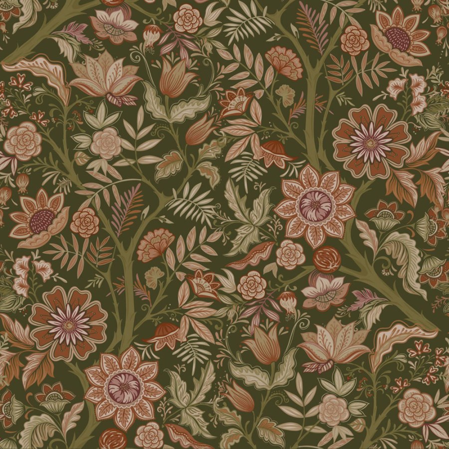 Tapeta s vintage květinových vzorem, zelená, 131334, Floral Fever, Esta Home