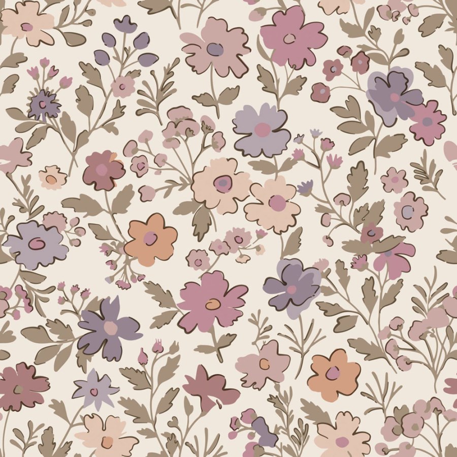 Dětská tapeta s květinami, růžová, fialová, 131323, Floral Fever, Esta Home