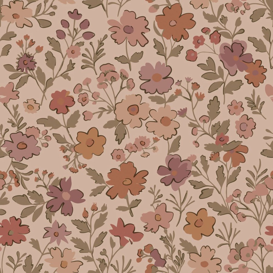 Dětská tapeta s květinami, růžová, béžovo-šedá (Taupe), 131321, Floral Fever, Esta Home - Esta Home