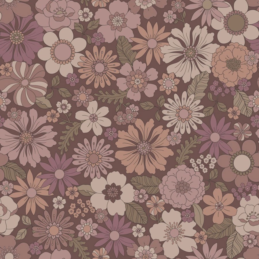 Tapeta s retro květinovým vzorem, fialová, růžová, 131135, Floral Fever, Esta Home