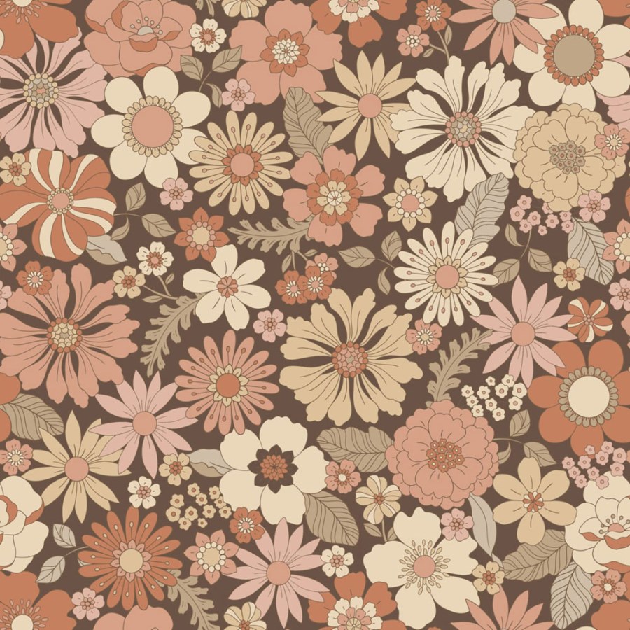 Tapety Yara - Esta Home - Tapeta s retro květinovým vzorem, hnědá, béžová, 130966, Floral Fever, Esta Home Tapeta s retro květinovým vzorem, hnědá, béžová, 130966, Floral Fever, Esta Home - Esta Home
