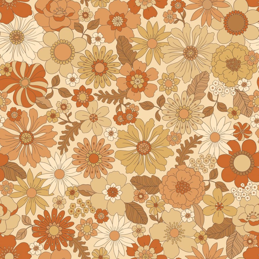 Tapeta s retro květinovým vzorem, žlutá, oranžová, 130963, Floral Fever, Esta Home - Esta Home