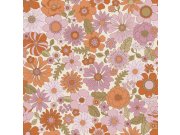 Tapeta s retro květinovým vzorem, bílá, oranžová, 130961, Floral Fever, Esta Home