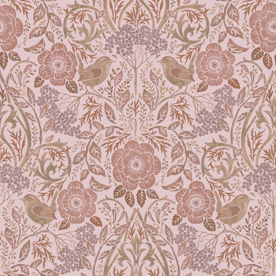 Tapeta s květinami a ptáky, růžová, 139830, Floral Fever, Esta Home - Esta Home