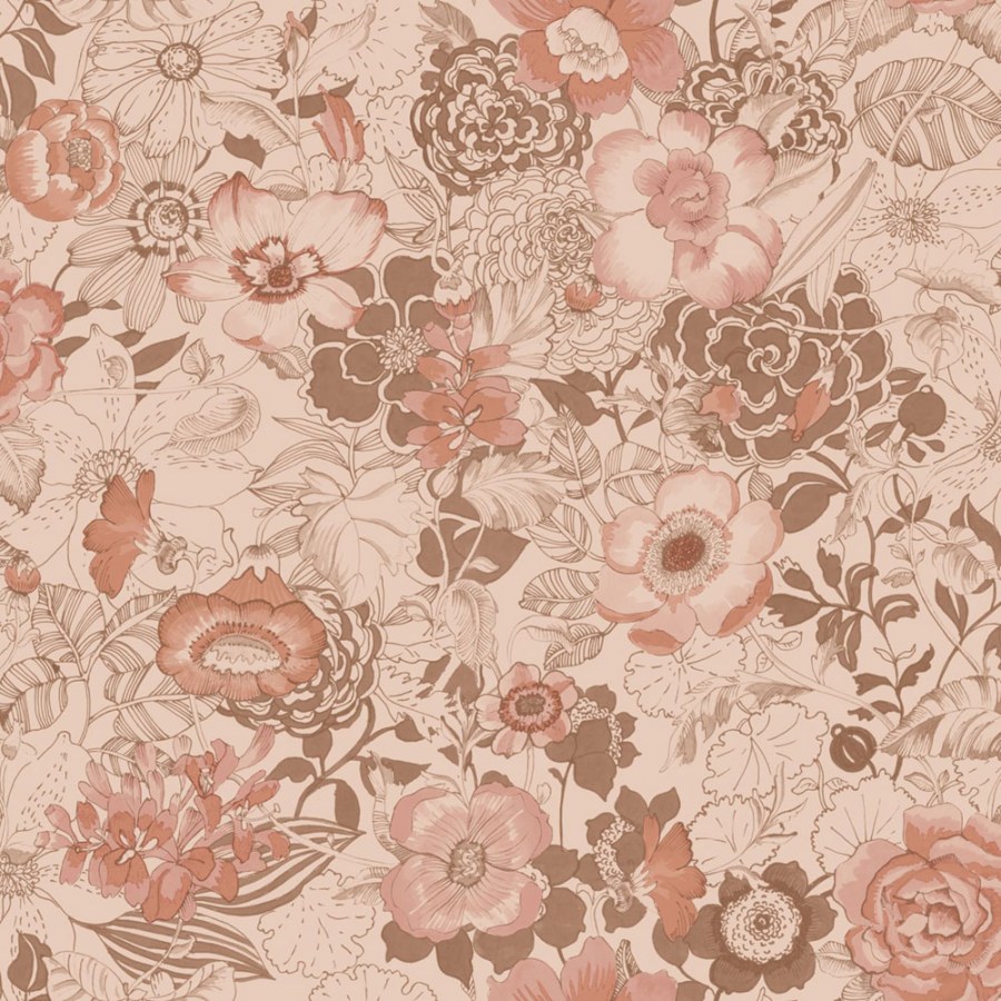 Tapeta s květinami, růžovo-hnědá (terakotová), růžová, 139766, Floral Fever, Esta Home - Esta Home