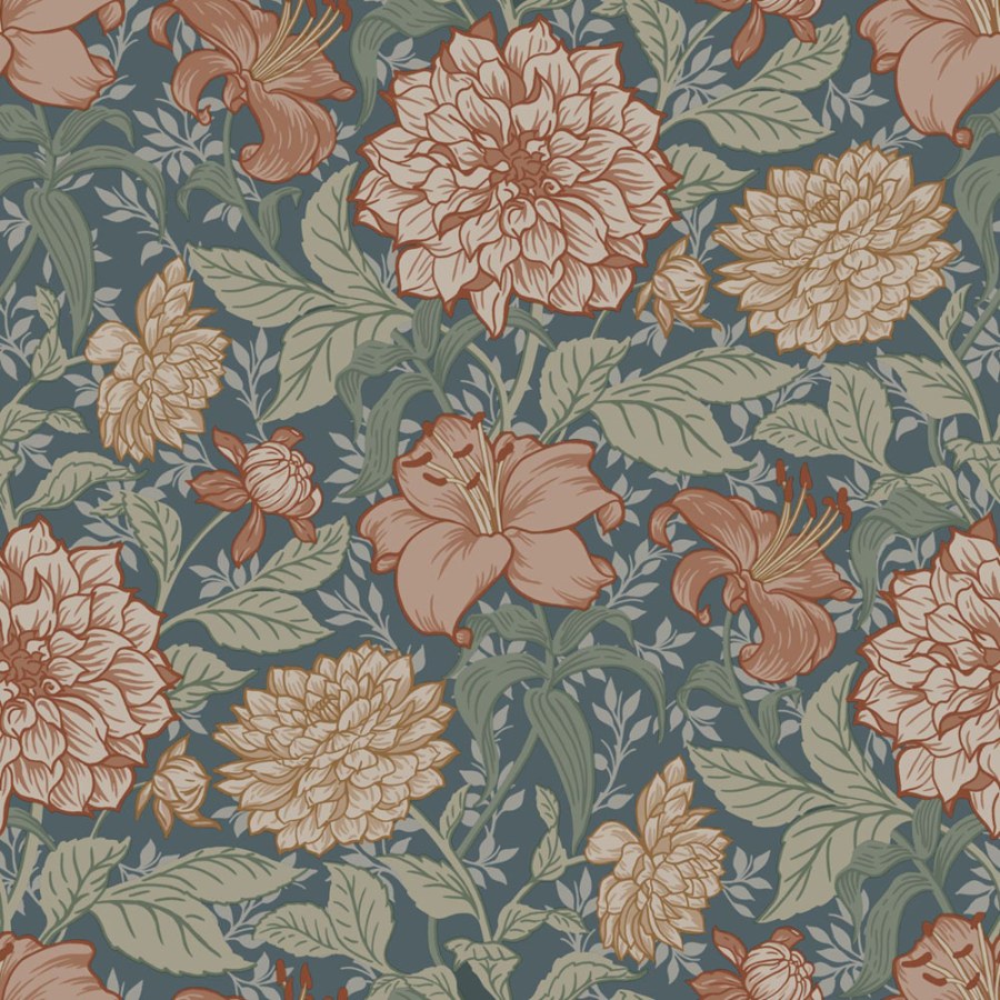 Tapety Yara - Esta Home - Tapeta s květinami, modrá, zelená, 139642, Floral Fever, Esta Home Tapeta s květinami, modrá, zelená, 139642, Floral Fever, Esta Home - Esta Home